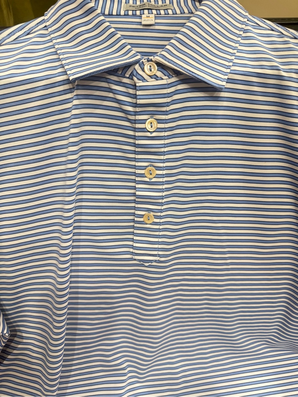 Peter Millar Men's Blue and White Striped Polo Shirt - Classic Short Sleeve